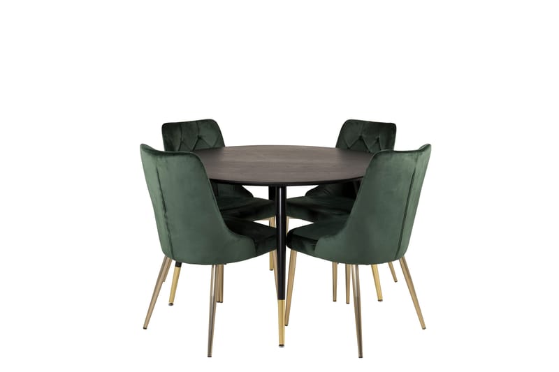 Dipp Spisegruppe 115 cm Rund med 4 Velvet Stoler - Sort/Guld - Møbler - Bord - Spisegruppe