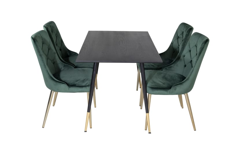 Dipp Spisegruppe 120 cm Rund med 4 Velvet Stoler - Sort/Guld - Møbler - Bord - Spisegruppe