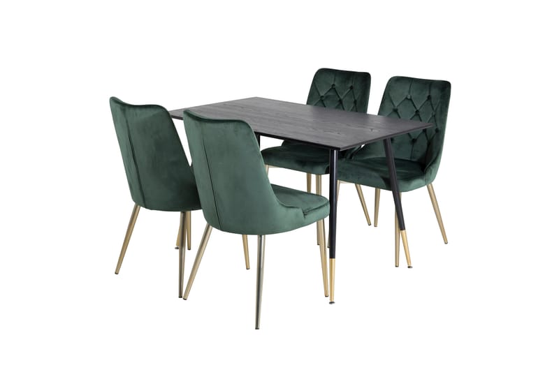 Dipp Spisegruppe 120 cm Rund med 4 Velvet Stoler - Sort/Guld - Møbler - Bord - Spisegruppe