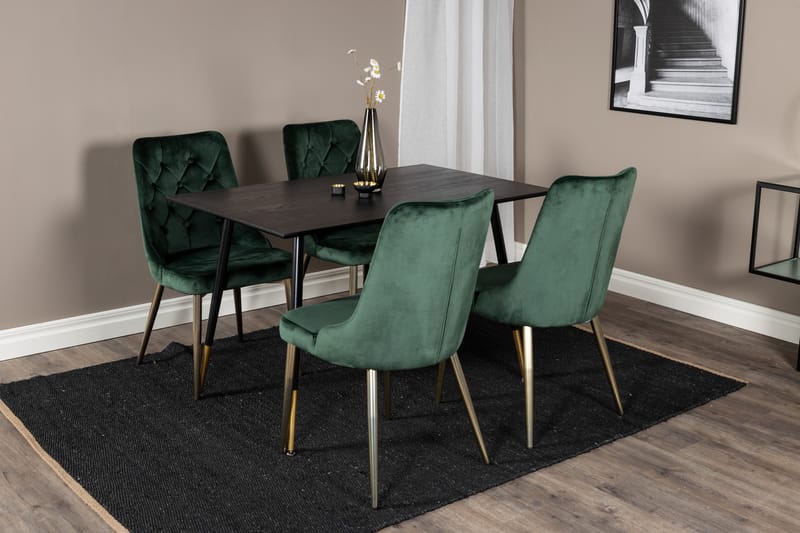 Dipp Spisegruppe 120 cm Rund med 4 Velvet Stoler - Sort/Guld - Møbler - Bord - Spisegruppe