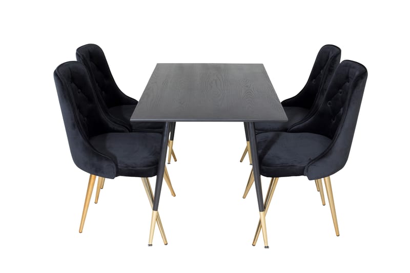 Dipp Spisegruppe 120 cm Rund med 4 Velvet Stoler - Sort/Guld - Møbler - Bord - Spisegruppe