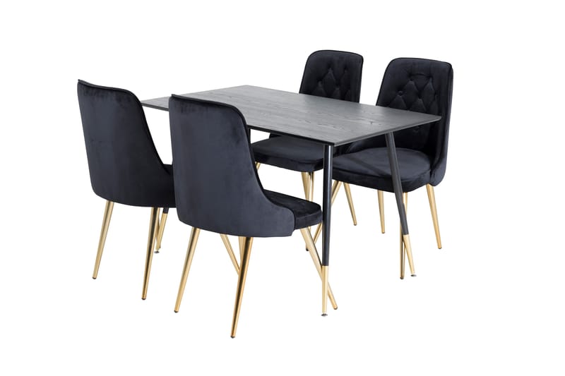 Dipp Spisegruppe 120 cm Rund med 4 Velvet Stoler - Sort/Guld - Møbler - Bord - Spisegruppe