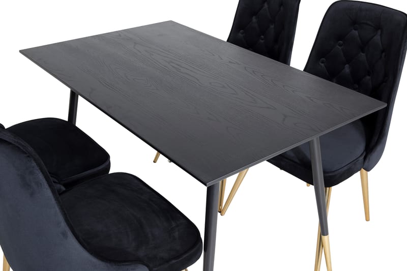 Dipp Spisegruppe 120 cm Rund med 4 Velvet Stoler - Sort/Guld - Møbler - Bord - Spisegruppe