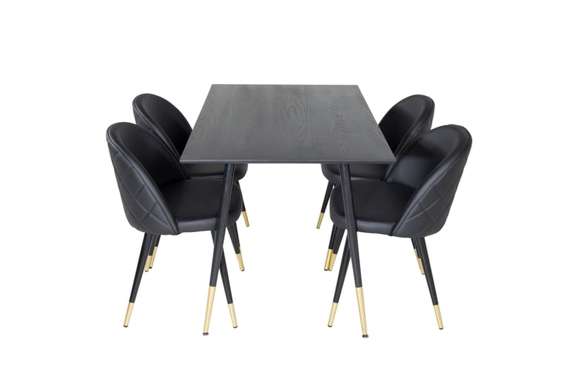 Dipp Spisegruppe 120 cm Rund med 4 Velvet Stoler - Sort/Guld - Møbler - Bord - Spisegruppe