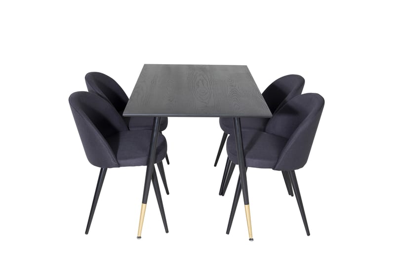 Dipp Spisegruppe 120 cm Rund med 4 Velvet Stoler - Sort/Guld - Møbler - Bord - Spisegruppe