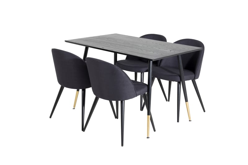 Dipp Spisegruppe 120 cm Rund med 4 Velvet Stoler - Sort/Guld - Møbler - Bord - Spisegruppe