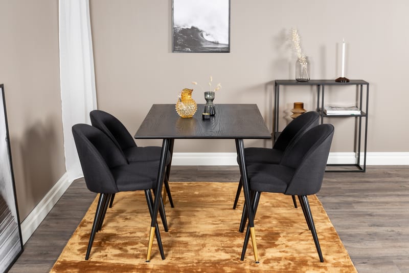 Dipp Spisegruppe 120 cm Rund med 4 Velvet Stoler - Sort/Guld - Møbler - Bord - Spisegruppe