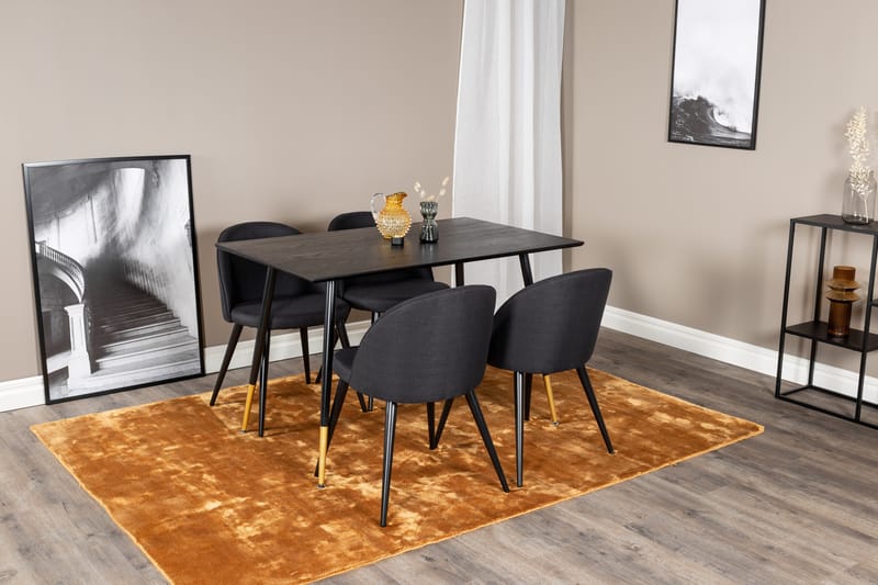 Dipp Spisegruppe 120 cm Rund med 4 Velvet Stoler - Sort/Guld - Møbler - Bord - Spisegruppe