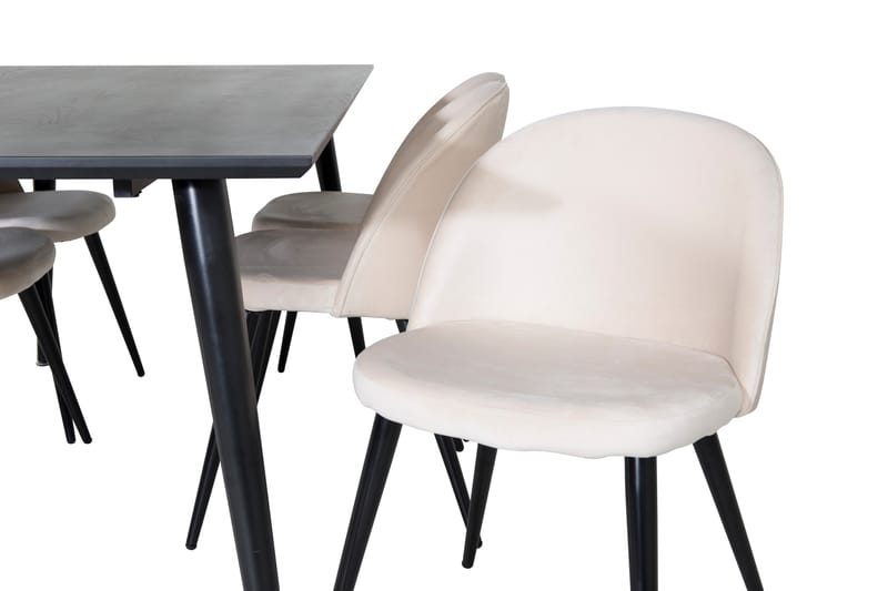 Dipp Spisegruppe 180 cm Rektangulær med 6 Velvet Stoler - Beige - Møbler - Bord - Spisegruppe