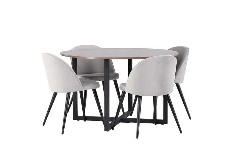 Durango Spisegruppe 120 cm Rund med 4 Velvet Stoler - Valnød - Møbler - Bord - Spisegruppe