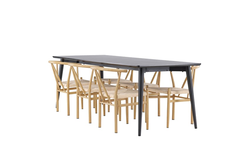 Ellis Spisegruppe 230 cm Rektangulær med 6 Alfons stoler - Sort/Beige - Møbler - Bord - Spisegruppe