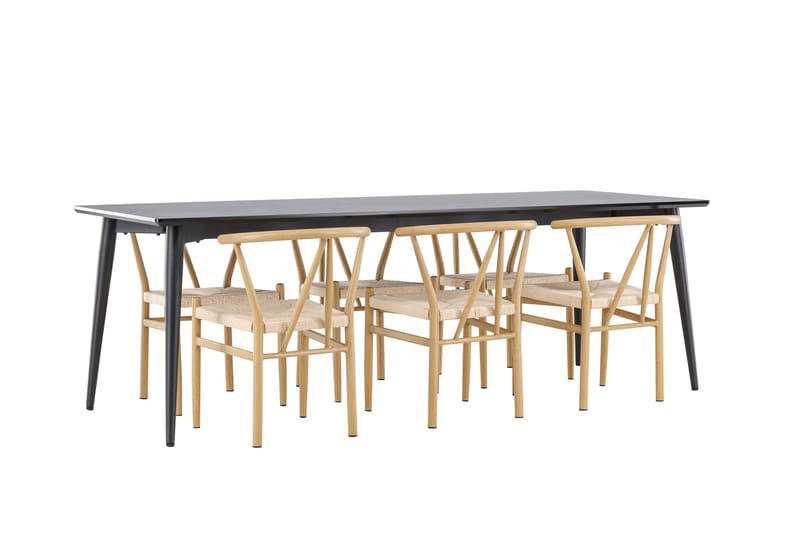 Ellis Spisegruppe 230 cm Rektangulær med 6 Alfons stoler - Sort/Beige - Møbler - Bord - Spisegruppe