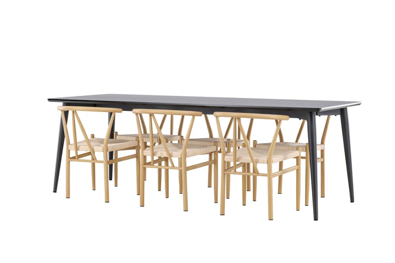 Ellis Spisegruppe 230 cm Rektangulær med 6 Alfons stoler - Sort/Beige - Møbler - Bord - Spisegruppe