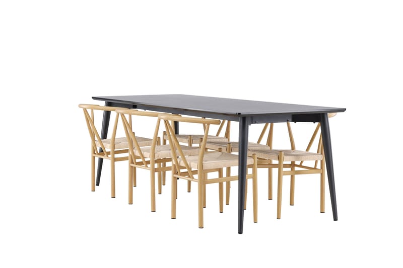 Ellis Spisegruppe 230 cm Rektangulær med 6 Alfons stoler - Sort/Beige - Møbler - Bord - Spisegruppe