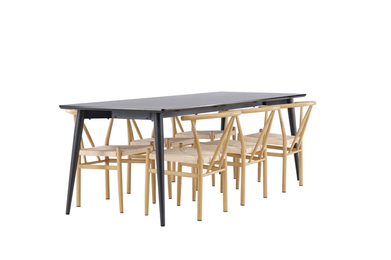 Ellis Spisegruppe 230 cm Rektangulær med 6 Alfons stoler - Sort/Beige - Møbler - Bord - Spisegruppe