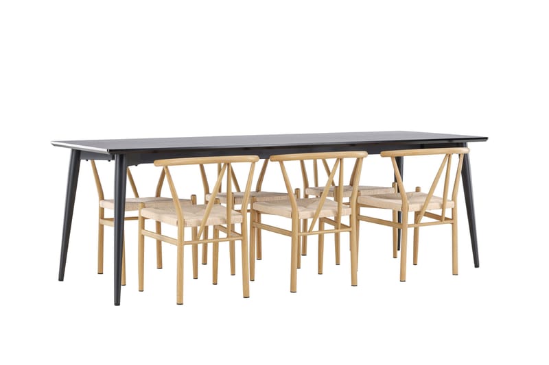 Ellis Spisegruppe 230 cm Rektangulær med 6 Alfons stoler - Sort/Beige - Møbler - Bord - Spisegruppe