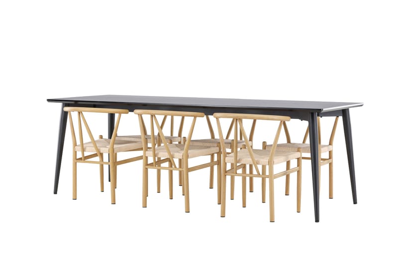 Ellis Spisegruppe 230 cm Rektangulær med 6 Alfons stoler - Sort/Beige - Møbler - Bord - Spisegruppe