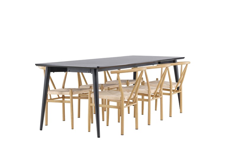 Ellis Spisegruppe 230 cm Rektangulær med 6 Alfons stoler - Sort/Beige - Møbler - Bord - Spisegruppe