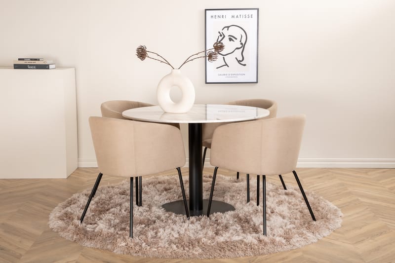 Estelle Matgruppe 106 cm Rund med 4 Berit stoler - Beige - Møbler - Bord - Spisegruppe