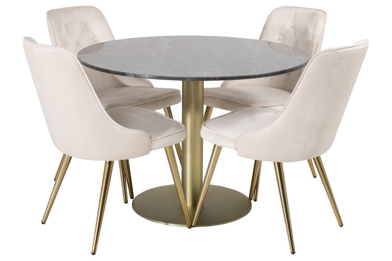 Estelle Spisegruppe 106 cm Rund med 4 Velvet Stoler - Beige - Møbler - Bord - Spisegruppe