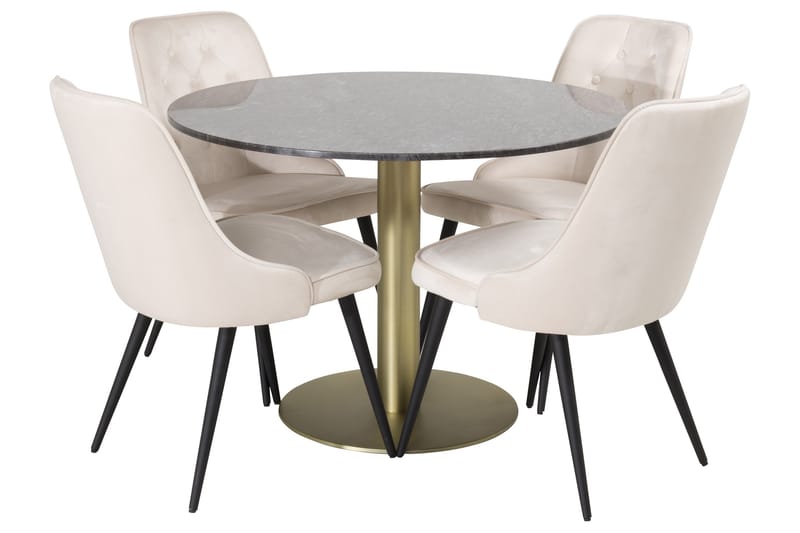 Estelle Spisegruppe 106 cm Rund med 4 Velvet Stoler - Beige - Møbler - Bord - Spisegruppe