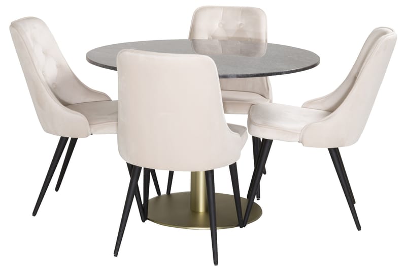 Estelle Spisegruppe 106 cm Rund med 4 Velvet Stoler - Beige - Møbler - Bord - Spisegruppe