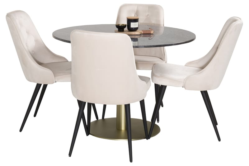 Estelle Spisegruppe 106 cm Rund med 4 Velvet Stoler - Beige - Møbler - Bord - Spisegruppe