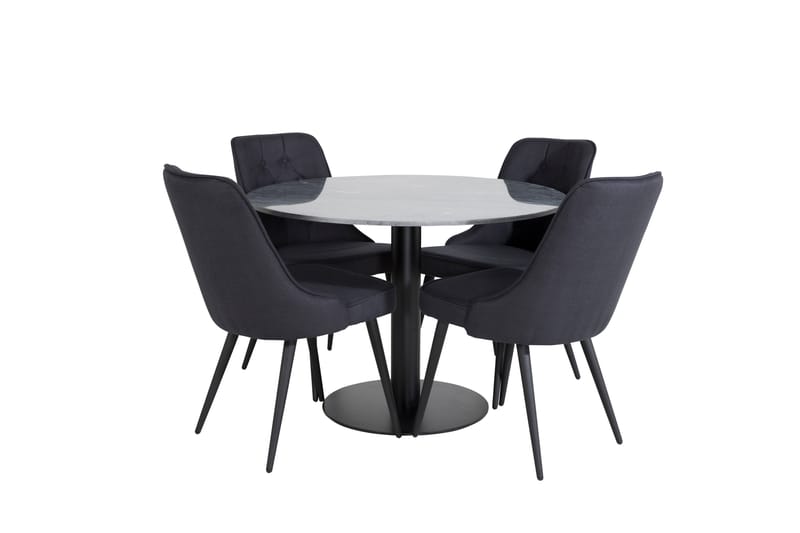 Estelle Spisegruppe 106 cm Rund med 4 Velvet Stoler - Sort - Møbler - Bord - Spisegruppe