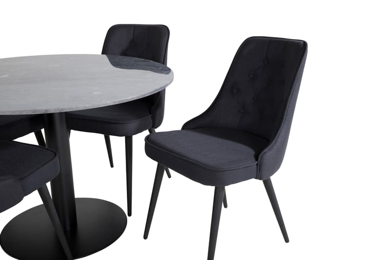 Estelle Spisegruppe 106 cm Rund med 4 Velvet Stoler - Sort - Møbler - Bord - Spisegruppe