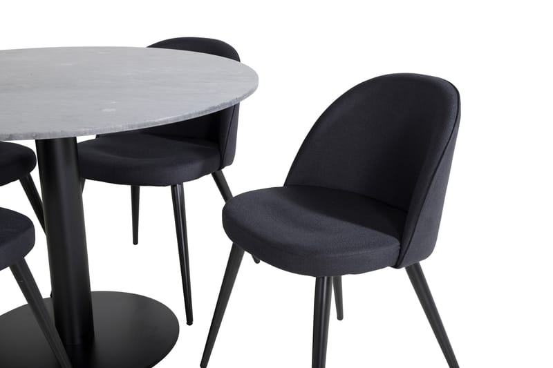 Estelle Spisegruppe 106 cm Rund med 4 Velvet Stoler - Sort - Møbler - Bord - Spisegruppe