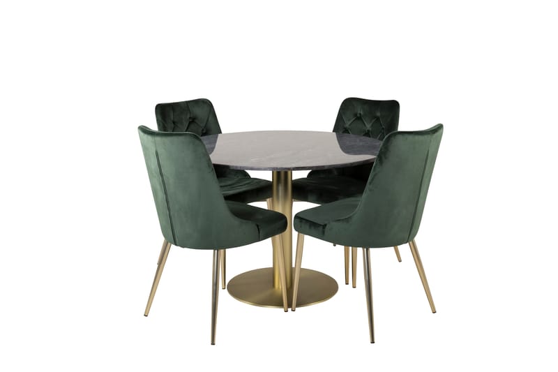 Estelle Spisegruppe 106 cm Rund med 4 Velvet Stoler - Sort/Guld - Møbler - Bord - Spisegruppe