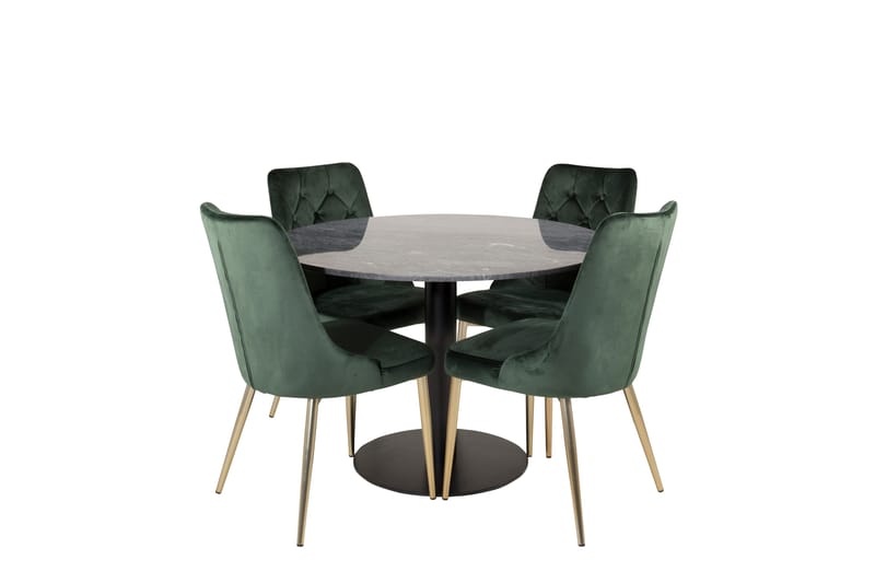 Estelle Spisegruppe 106 cm Rund med 4 Velvet Stoler - Sort/Guld - Møbler - Bord - Spisegruppe