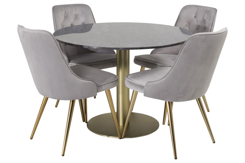 Estelle Spisegruppe 106 cm Rund med 4 Velvet Stoler - Sort/Guld - Møbler - Bord - Spisegruppe