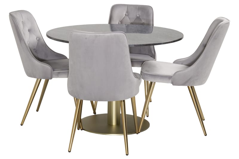 Estelle Spisegruppe 106 cm Rund med 4 Velvet Stoler - Sort/Guld - Møbler - Bord - Spisegruppe