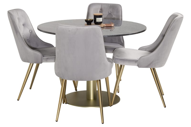 Estelle Spisegruppe 106 cm Rund med 4 Velvet Stoler - Sort/Guld - Møbler - Bord - Spisegruppe