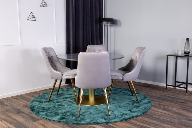 Estelle Spisegruppe 106 cm Rund med 4 Velvet Stoler - Sort/Guld - Møbler - Bord - Spisegruppe