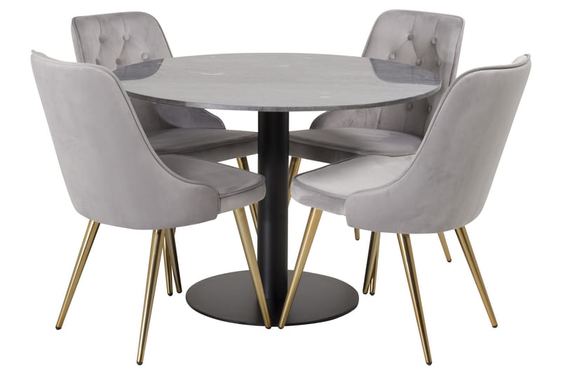 Estelle Spisegruppe 106 cm Rund med 4 Velvet Stoler - Sort/Guld - Møbler - Bord - Spisegruppe