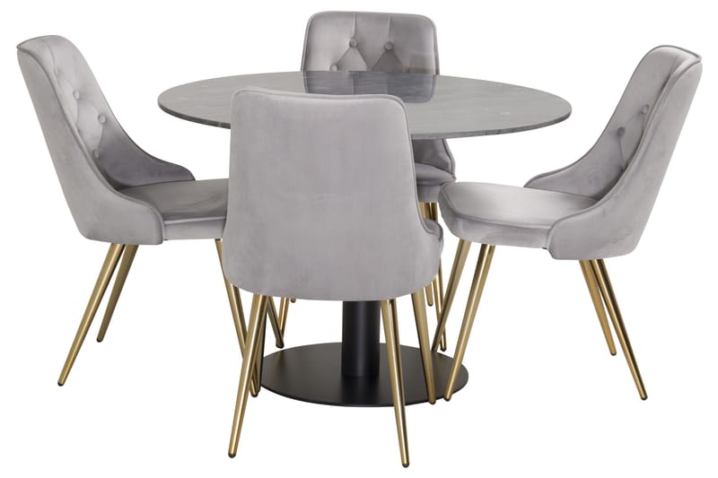 Estelle Spisegruppe 106 cm Rund med 4 Velvet Stoler - Sort/Guld - Møbler - Bord - Spisegruppe