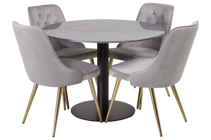 Estelle Spisegruppe 106 cm Rund med 4 Velvet Stoler - Sort/Guld - Møbler - Bord - Spisegruppe