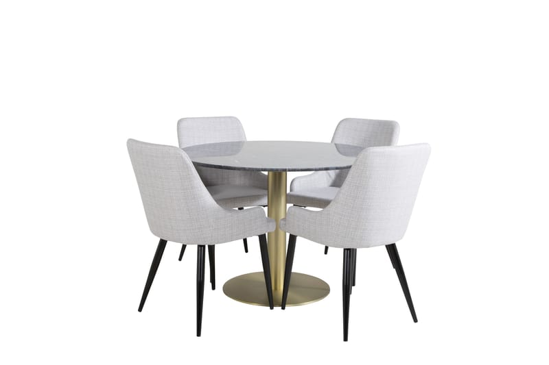 Estelle Spisegruppe 106 cm Rund med 4 Plaza Stoler - Sort/Guld - Møbler - Bord - Spisegruppe