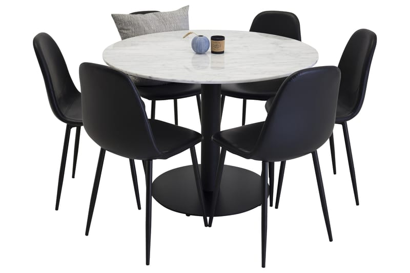 Estelle Spisegruppe 106 cm Rund med 6 Polar Stoler - Sort - Møbler - Bord - Spisegruppe