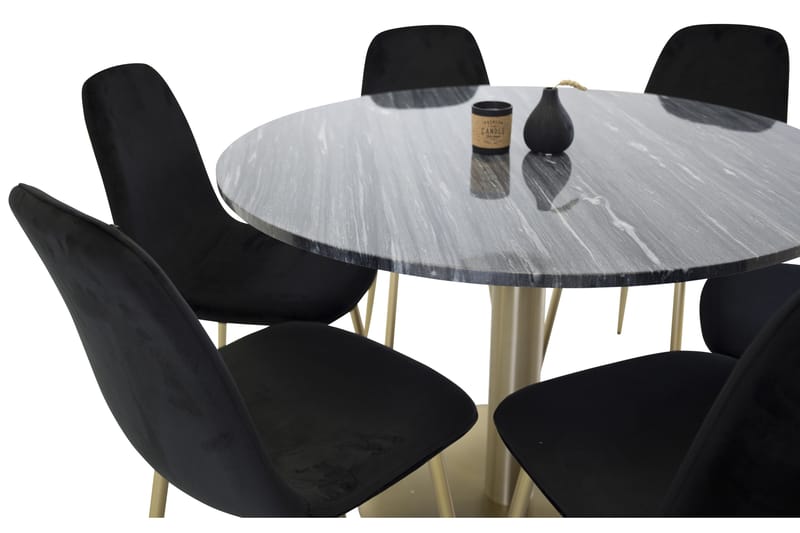 Estelle Spisegruppe 106 cm Rund med 6 Polar Stoler - Sort/Guld - Møbler - Bord - Spisegruppe