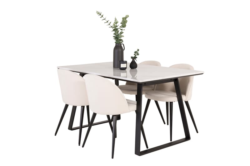 Estelle Spisegruppe 140 cm Rektangulær med 4 Velvet Stoler - Beige - Møbler - Bord - Spisegruppe