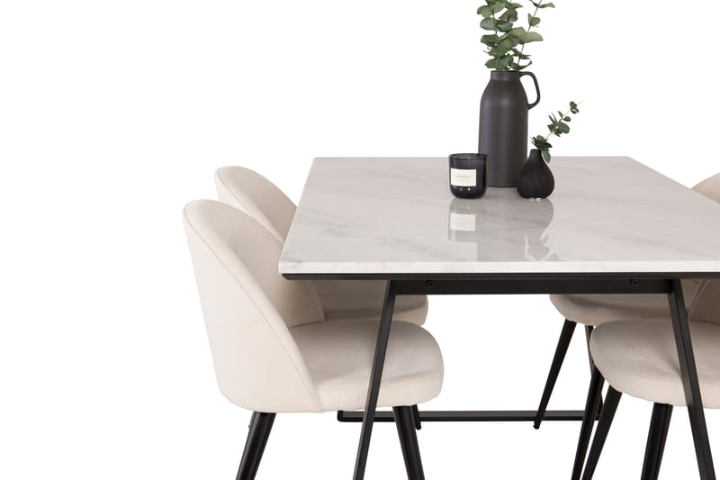 Estelle Spisegruppe 140 cm Rektangulær med 4 Velvet Stoler - Beige - Møbler - Bord - Spisegruppe