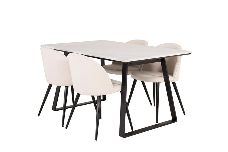 Estelle Spisegruppe 140 cm Rektangulær med 4 Velvet Stoler - Beige - Møbler - Bord - Spisegruppe