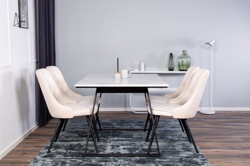 Estelle Spisegruppe 140 cm Rektangulær med 4 Velvet Stoler - Beige - Møbler - Bord - Spisegruppe