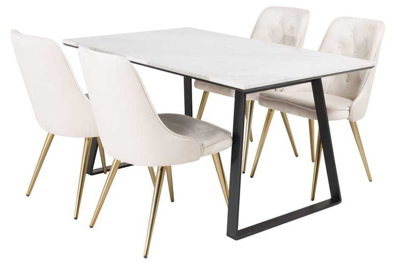 Estelle Spisegruppe 140 cm Rektangulær med 4 Velvet Stoler - Beige - Møbler - Bord - Spisegruppe