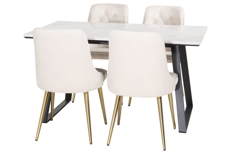 Estelle Spisegruppe 140 cm Rektangulær med 4 Velvet Stoler - Beige - Møbler - Bord - Spisegruppe