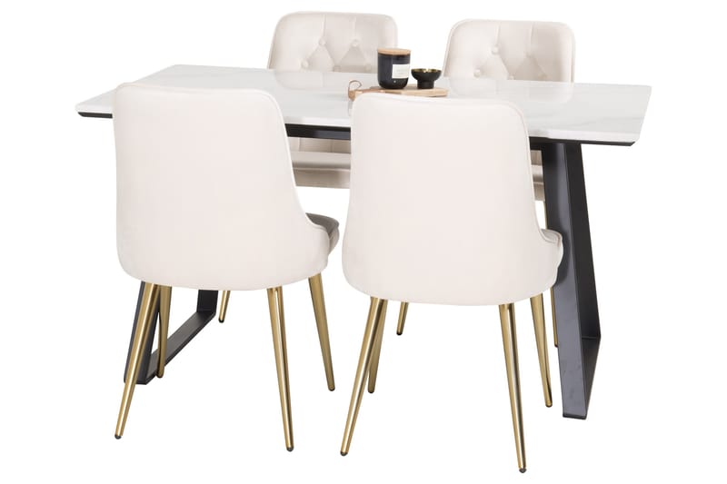 Estelle Spisegruppe 140 cm Rektangulær med 4 Velvet Stoler - Beige - Møbler - Bord - Spisegruppe