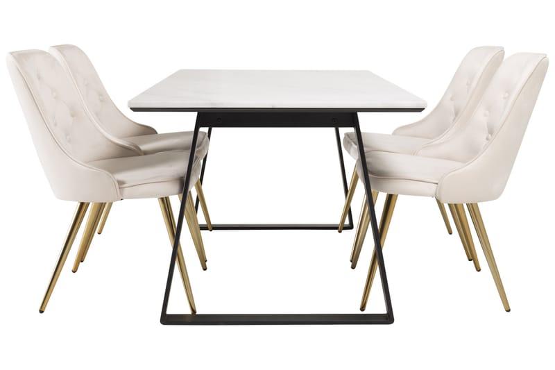 Estelle Spisegruppe 140 cm Rektangulær med 4 Velvet Stoler - Beige - Møbler - Bord - Spisegruppe